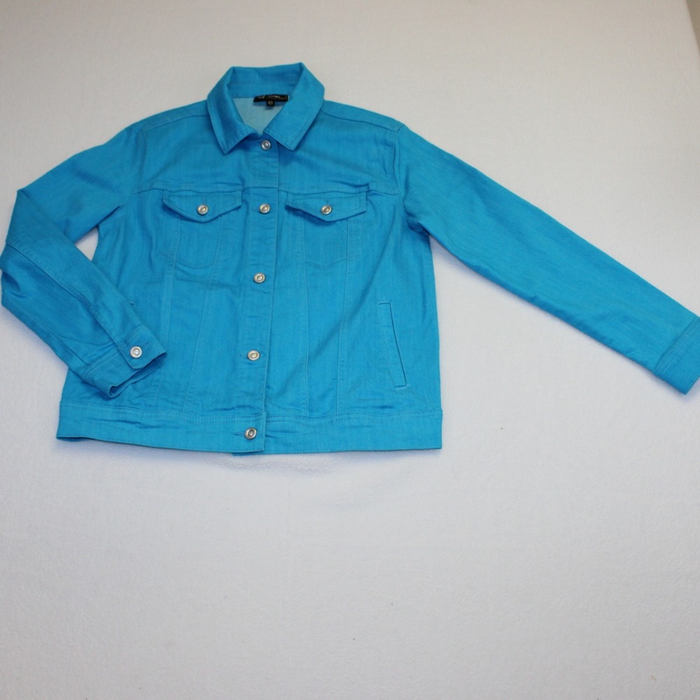 DG2 Diane Gilman Women Turquoise Blue Stretch Denim Trucker Jacket XS